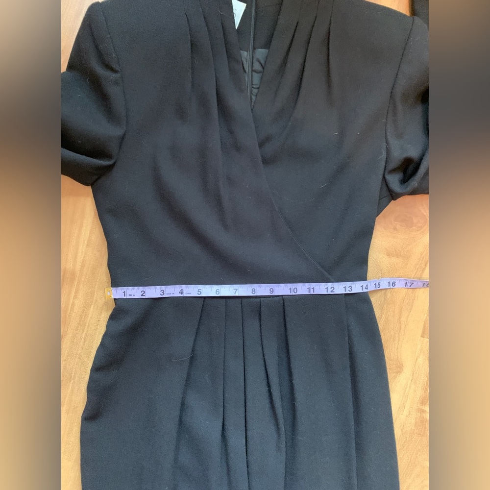Classic Vintage 80s Black Long Sleeve Wool Professional Power Dress Sz S/M - Picture 6 of 11